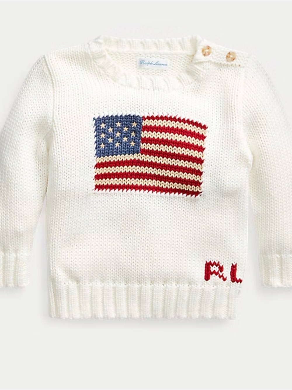 NWOT Ralph Lauren Cream Knit Sweater with Flag Motif